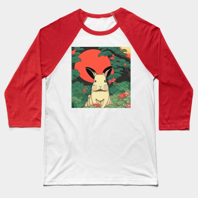 Vintage Sunset with American Mini Rex Bunny Rabbit of Cottagecore Baseball T-Shirt by wigobun